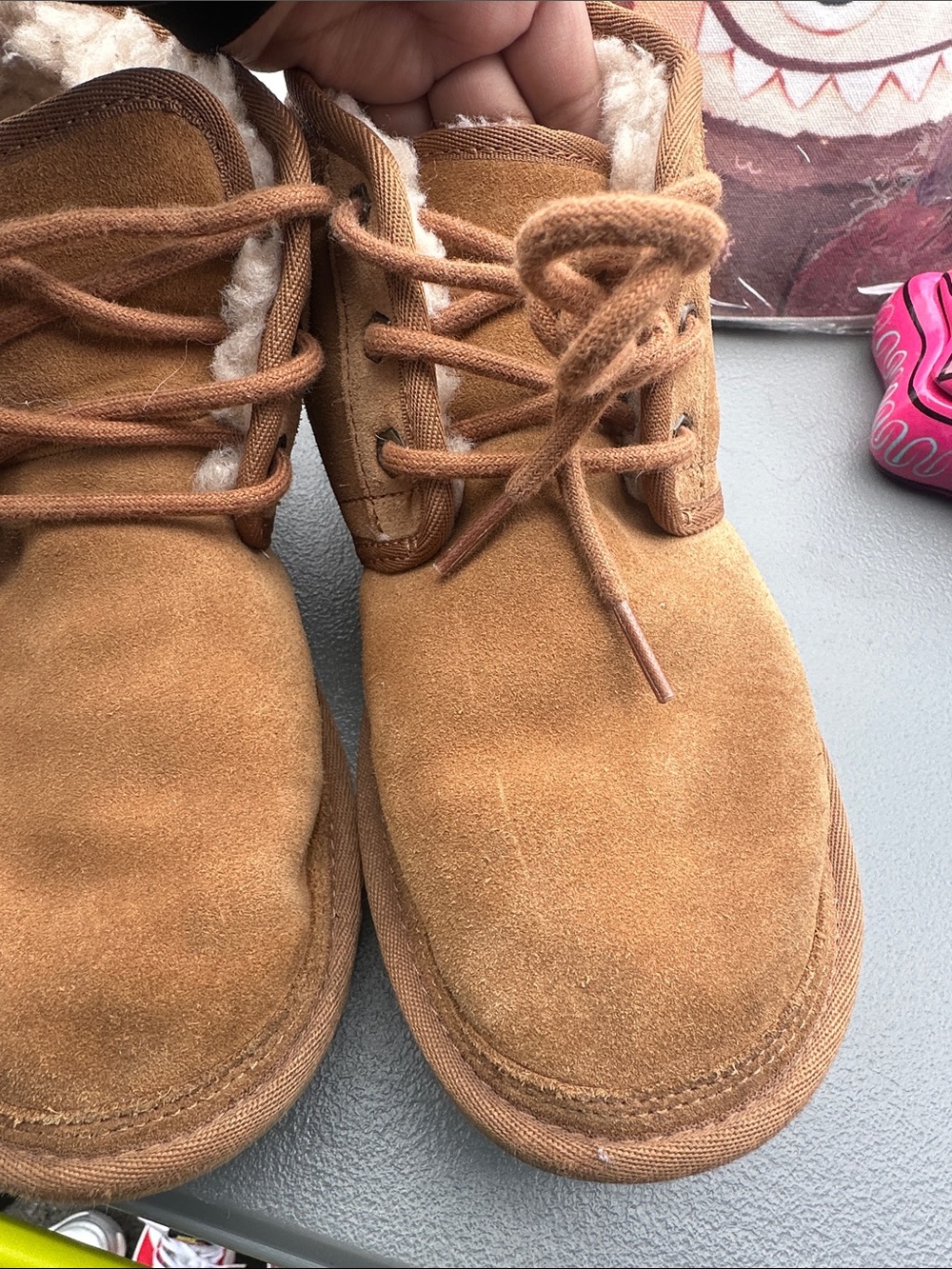 UGG Chestnut Brown Suede Lace-Up Shearling Boots - Picture 4 of 12